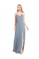 Magasins de Bleu poussiéreux Trapèze Épaule Dénudée Bretelles spaghetti Mousseline Longue Robes demoiselle d'honneur