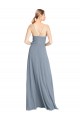 Magasins de Bleu poussiéreux Trapèze Épaule Dénudée Bretelles spaghetti Mousseline Longue Robes demoiselle d'honneur