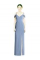 Magasins de Bleu poussiéreux Trapèze Épaule Dénudée Mousseline Longue Formelles Robes demoiselle d'honneur / Robes de soirée