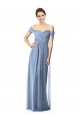 Magasins de Bleu poussiéreux Trapèze Épaule Dénudée Mousseline Longue Robes demoiselle d'honneur