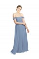 Magasins de Bleu poussiéreux Trapèze Épaule Dénudée Mousseline Longue Robes demoiselle d'honneur