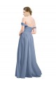 Magasins de Bleu poussiéreux Trapèze Épaule Dénudée Mousseline Longue Robes demoiselle d'honneur