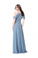 Magasins de Bleu poussiéreux Trapèze Épaule Dénudée Mousseline Longue Robes demoiselle d'honneur