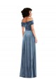 Magasins de Bleu poussiéreux Trapèze Épaule Dénudée Velours Stretch Longue Robes demoiselle d'honneur / Robes de bal