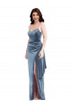 Magasins de Bleu poussiéreux Trompette Bretelles spaghetti Velours Stretch Longue Formelles Robes demoiselle d'honneur / Robes de soirée / Robes de bal