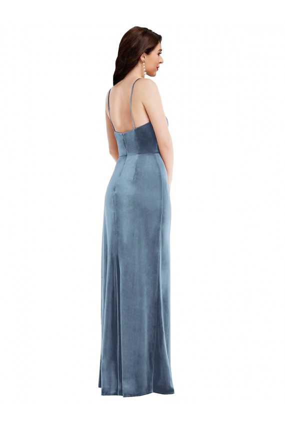 Magasins de Bleu poussiéreux Trompette Bretelles spaghetti Velours Stretch Longue Formelles Robes demoiselle d'honneur / Robes de soirée / Robes de bal