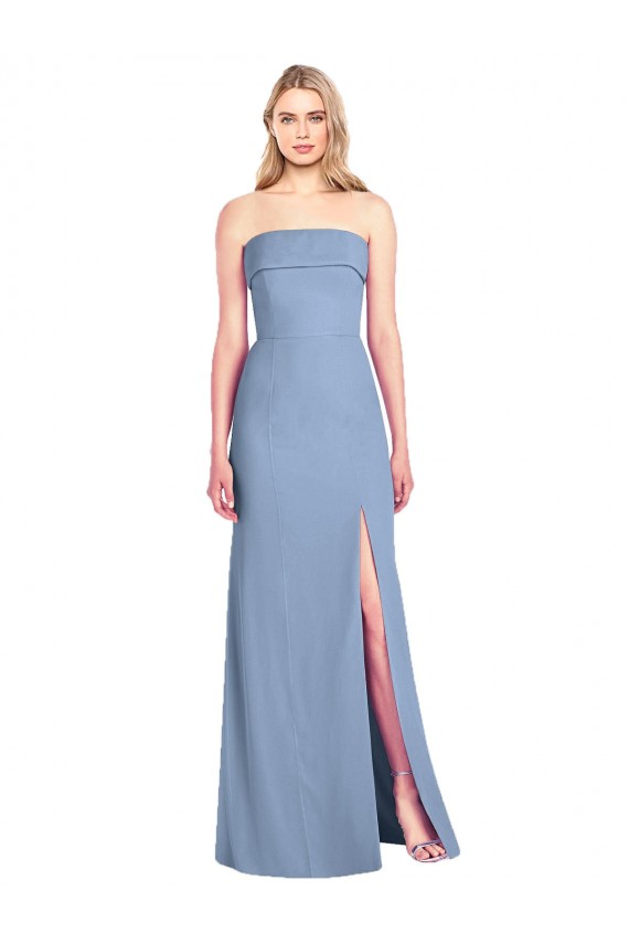 Magasins de Bleu poussiéreux Trompette Sans bretelle Mousseline Longue Robes demoiselle d'honneur