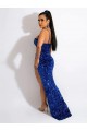 Magasins de Bleu roi Fourreau Bretelles spaghetti Balayage train Paillettes Velours Longue Robes de bal