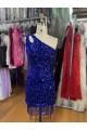 Magasins de Bleu roi Fourreau Courte Paillettes Velours Courte Robes de bal