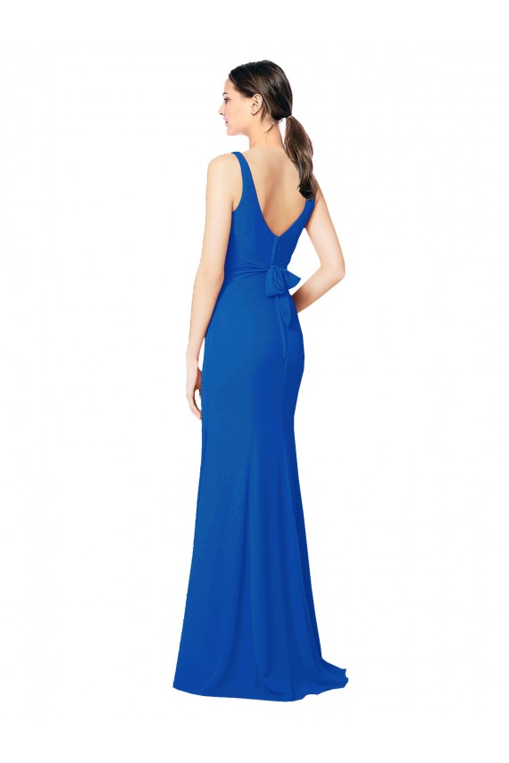 Magasins de Bleu roi Fourreau Mousseline Longue Robes demoiselle d'honneur