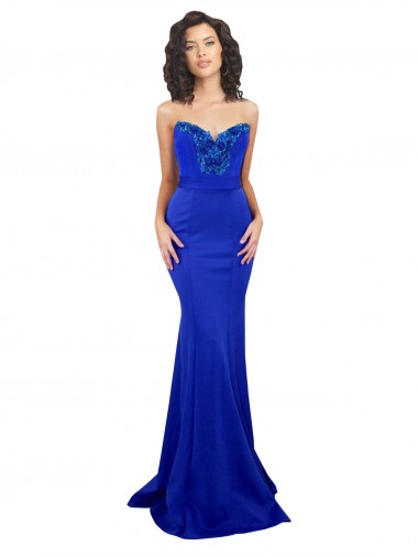 Magasins de Bleu roi Sirène Col Haut Crêpe Stretch Longue Formelles Robes demoiselle d'honneur / Robes de soirée / Robes de bal