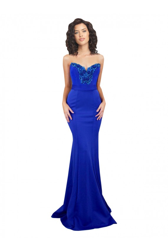 Magasins de Bleu roi Sirène Col Haut Crêpe Stretch Longue Formelles Robes demoiselle d'honneur / Robes de soirée / Robes de bal