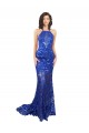 Magasins de Bleu roi Sirène Col Haut Dentelle Longue Robes demoiselle d'honneur / Robes de bal