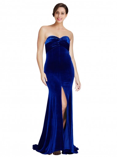 Magasins de Bleu roi Sirène Sans bretelle Balayage train Velours Stretch Longue Formelles Robes demoiselle d'honneur / Robes de soirée / Robes de bal