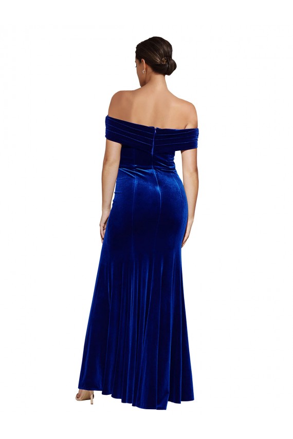 Magasins de Bleu roi Sirène Épaule Dénudée Velours Stretch Longue Formelles Robes demoiselle d'honneur / Robes de soirée / Robes de bal