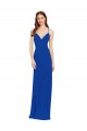 Magasins de Bleu roi Trapèze Bretelles spaghetti Col V Mousseline Longue Robes demoiselle d'honneur