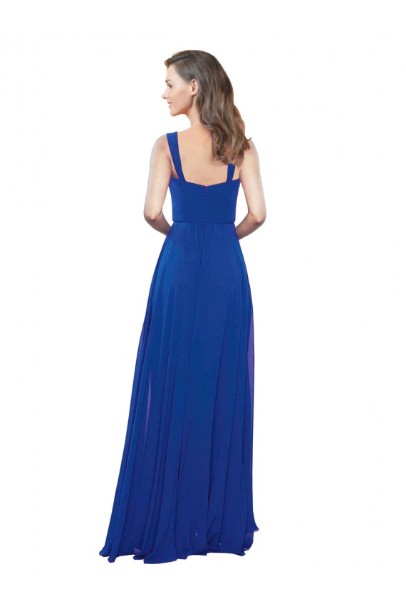Magasins de Bleu roi Trapèze Col Carré Mousseline Longue Robes demoiselle d'honneur