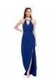 Magasins de Bleu roi Trapèze Col Haut Mousseline Longue Robes demoiselle d'honneur