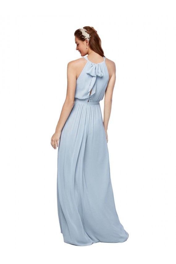 Magasins de Bleu roi Trapèze Col Haut Mousseline Longue Robes demoiselle d'honneur