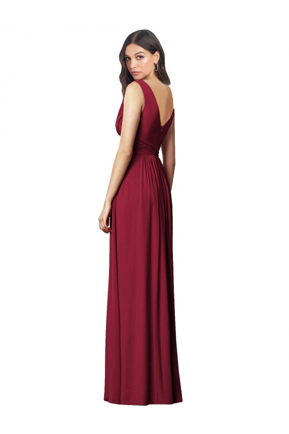 Magasins de Bleu roi Trapèze Col V Mousseline Longue Robes demoiselle d'honneur