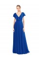 Magasins de Bleu roi Trapèze Col V Mousseline Longue Robes demoiselle d'honneur