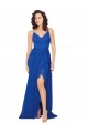 Magasins de Bleu roi Trapèze Col V Mousseline Longue Robes demoiselle d'honneur