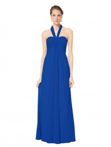 Magasins de Bleu roi Trapèze Licou Mousseline Longue Robes demoiselle d'honneur