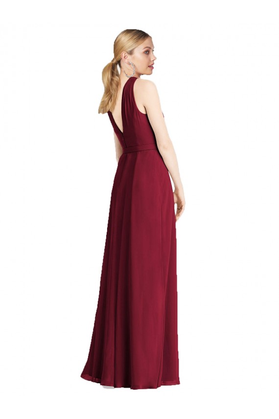 Magasins de Bleu roi Trapèze Licou Mousseline Longue Robes demoiselle d'honneur