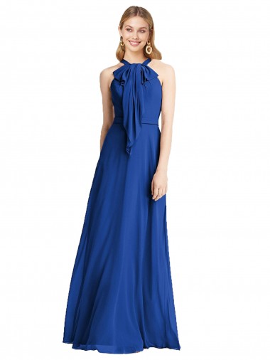 Magasins de Bleu roi Trapèze Licou Mousseline Longue Robes demoiselle d'honneur