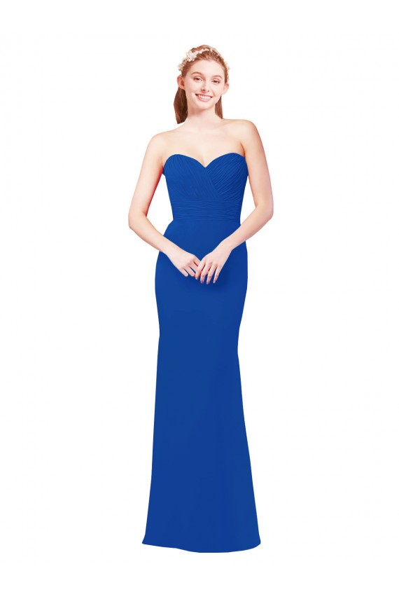 Magasins de Bleu roi Trapèze Mousseline Longue Robes demoiselle d'honneur