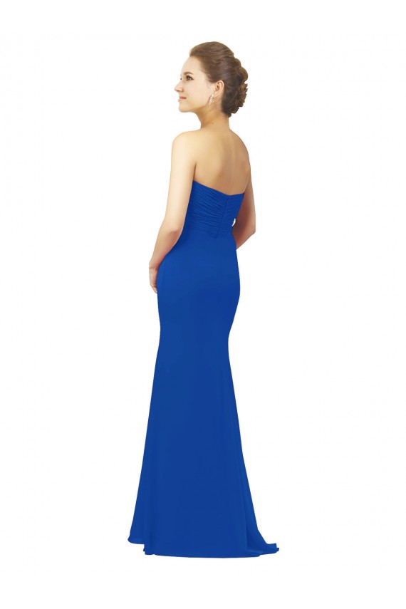 Magasins de Bleu roi Trapèze Mousseline Longue Robes demoiselle d'honneur