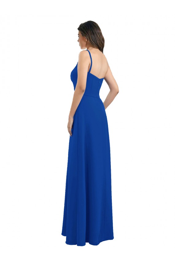 Magasins de Bleu roi Trapèze Mousseline Longue Robes demoiselle d'honneur