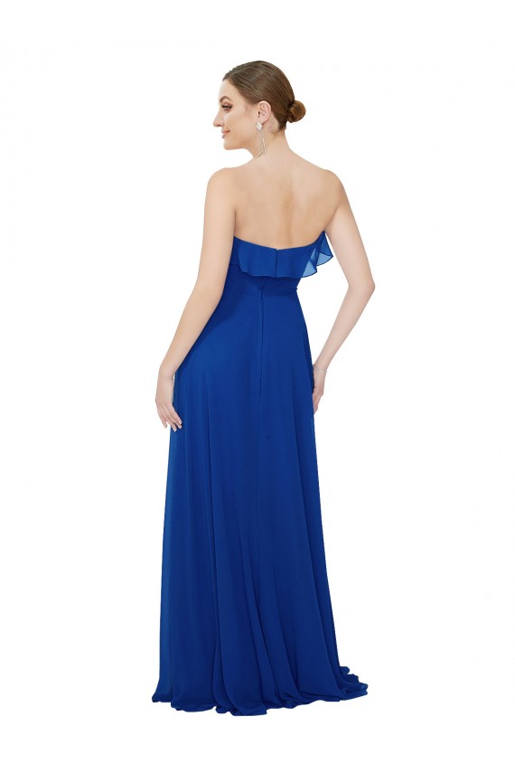 Magasins de Bleu roi Trapèze Sans bretelle Mousseline Longue Robes demoiselle d'honneur