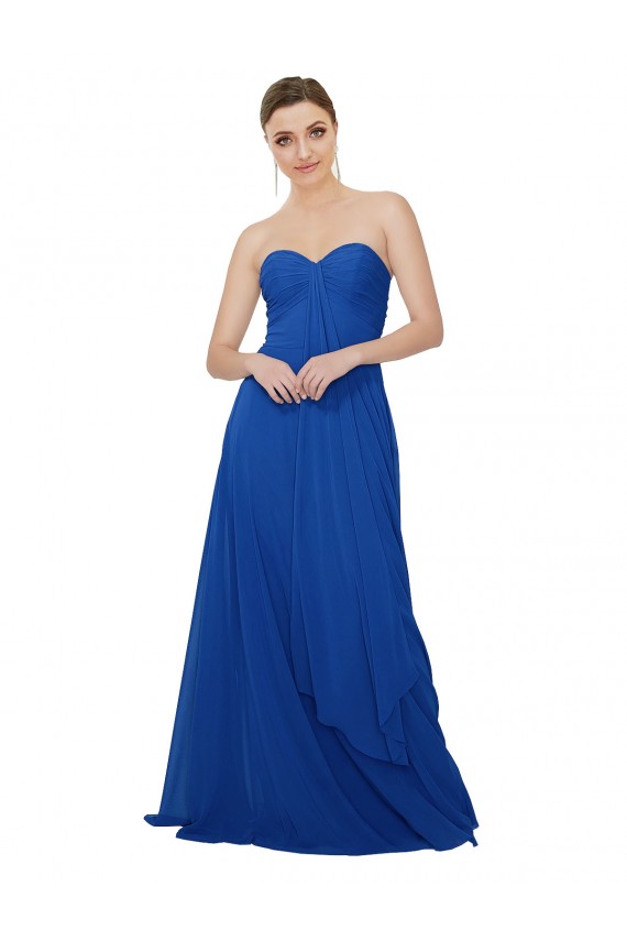 Magasins de Bleu roi Trapèze Sans bretelle Mousseline Longue Robes demoiselle d'honneur