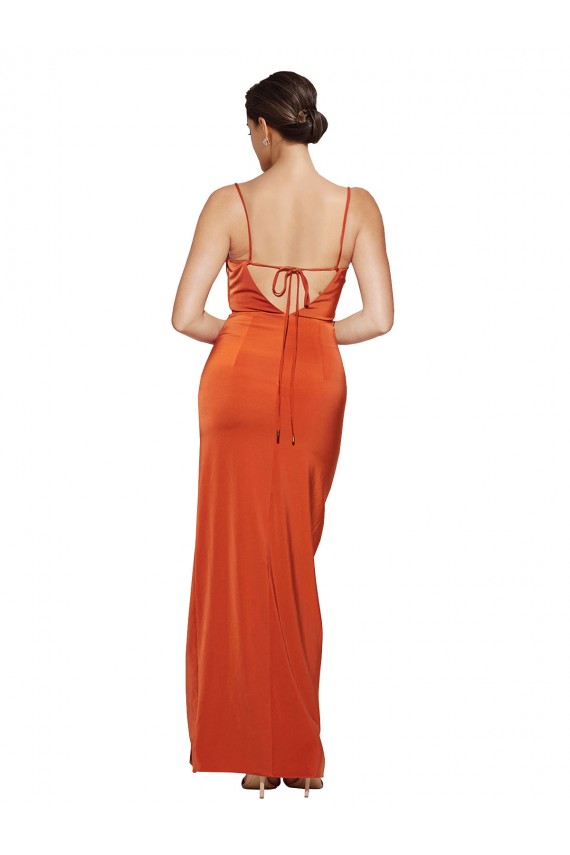 Magasins de Rust Fourreau Bretelles spaghetti Balayage train Satiné Stretch Longue Formelles Robes demoiselle d'honneur / Robes de soirée / Robes de bal