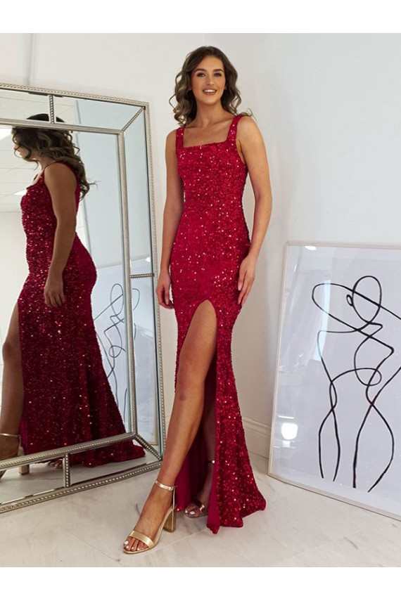 Magasins de Bordeaux Fourreau Col Carré Paillettes Velours Longue Robes de bal
