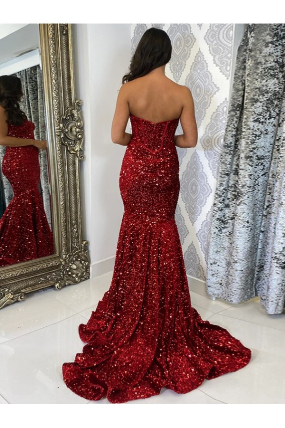 Magasins de Bordeaux Fourreau Traîne moyenne Paillettes Velours Longue Robes de bal