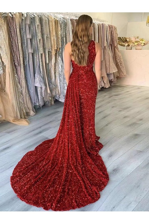 Magasins de Bordeaux Fourreau Traîne moyenne Paillettes Velours Longue Robes de bal