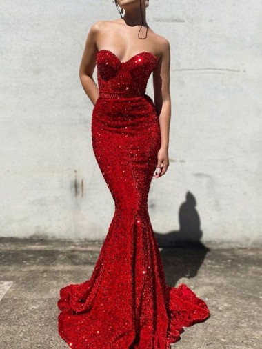 Magasins de Bordeaux Sirène Traîne moyenne Paillettes Velours Longue Robes de bal