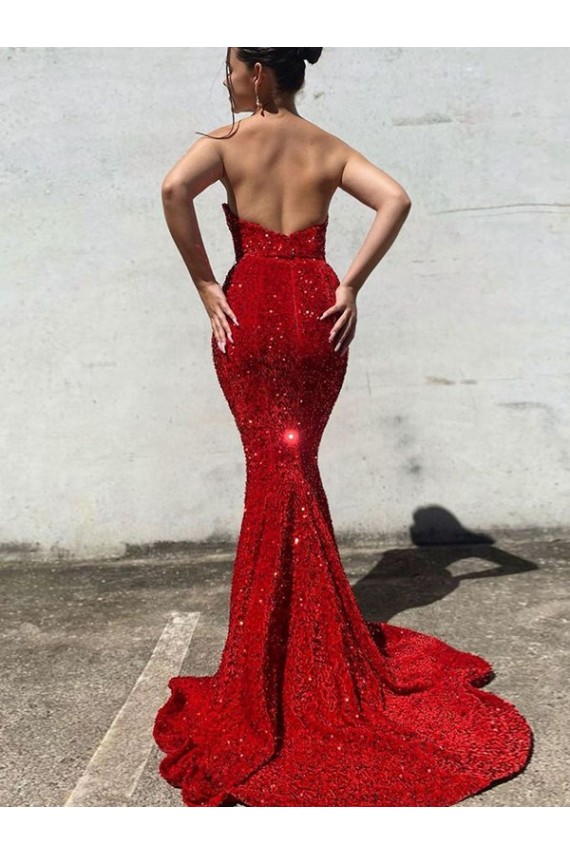 Magasins de Bordeaux Sirène Traîne moyenne Paillettes Velours Longue Robes de bal