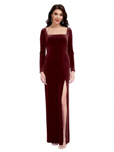 Magasins de Bordeaux Trapèze Bretelles spaghetti Col Carré Velours Stretch Longue Robes demoiselle d'honneur / Robes de bal