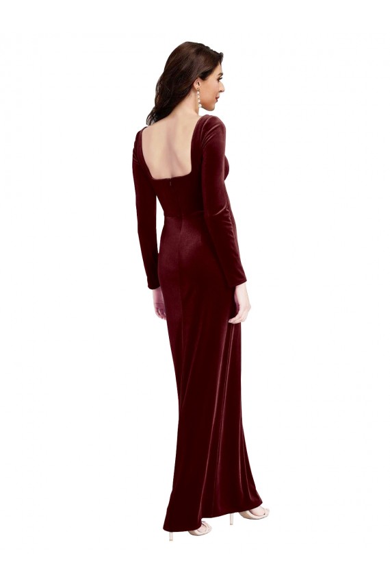 Magasins de Bordeaux Trapèze Bretelles spaghetti Col Carré Velours Stretch Longue Robes demoiselle d'honneur / Robes de bal