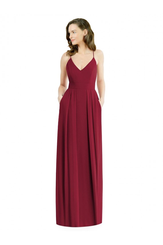 Magasins de Bordeaux Trapèze Bretelles spaghetti Col V Mousseline Longue Robes demoiselle d'honneur