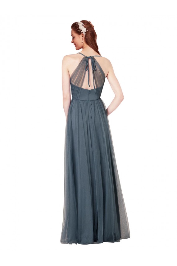 Magasins de Bordeaux Trapèze Bretelles spaghetti Col V Tulle Longue Robes demoiselle d'honneur