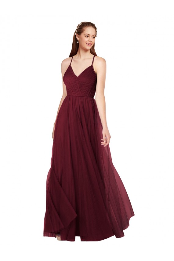 Magasins de Bordeaux Trapèze Bretelles spaghetti Col V Tulle Longue Robes demoiselle d'honneur