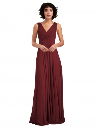 Magasins de Bordeaux Trapèze Col V Mousseline Longue Robes demoiselle d'honneur