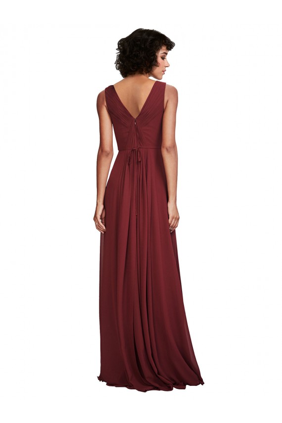 Magasins de Bordeaux Trapèze Col V Mousseline Longue Robes demoiselle d'honneur