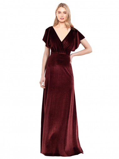 Magasins de Bordeaux Trapèze Col V Velours Stretch Longue Robes demoiselle d'honneur / Robes de bal