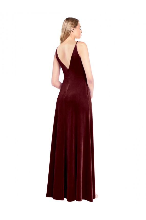 Magasins de Bordeaux Trapèze Col V Velours Stretch Longue Robes demoiselle d'honneur / Robes de bal