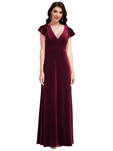 Magasins de Bordeaux Trapèze Col V Velours Stretch Longue Robes demoiselle d'honneur / Robes de bal